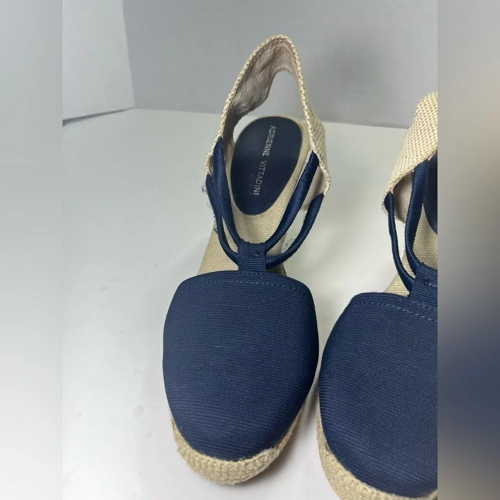 Adrienne Vittadini High Heeled Espadrilles Wedges Black Stretch 8.5 M